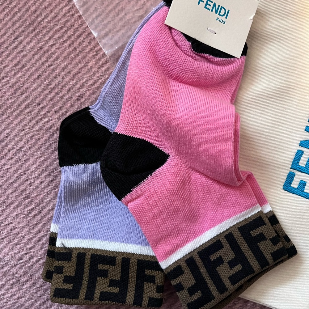 Fendi Kids Pink and Purple Designer Socks
